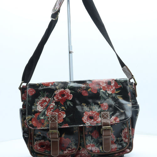 LYDC Womens Black Floral Leather Satchel/Top Handle Bag Size Medium