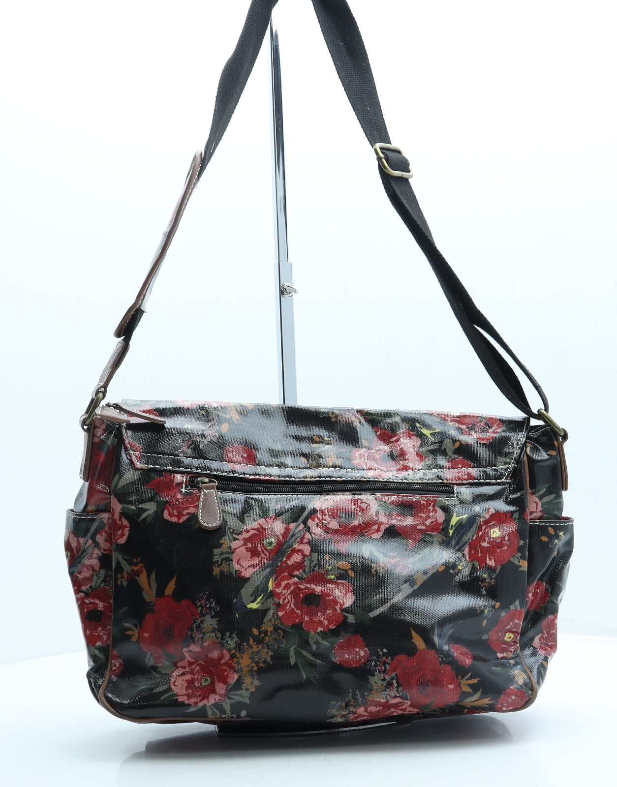 LYDC Womens Black Floral Leather Satchel/Top Handle Bag Size Medium
