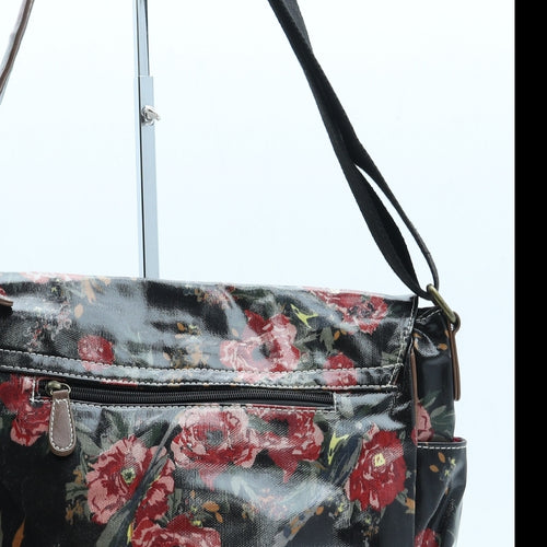 LYDC Womens Black Floral Leather Satchel/Top Handle Bag Size Medium