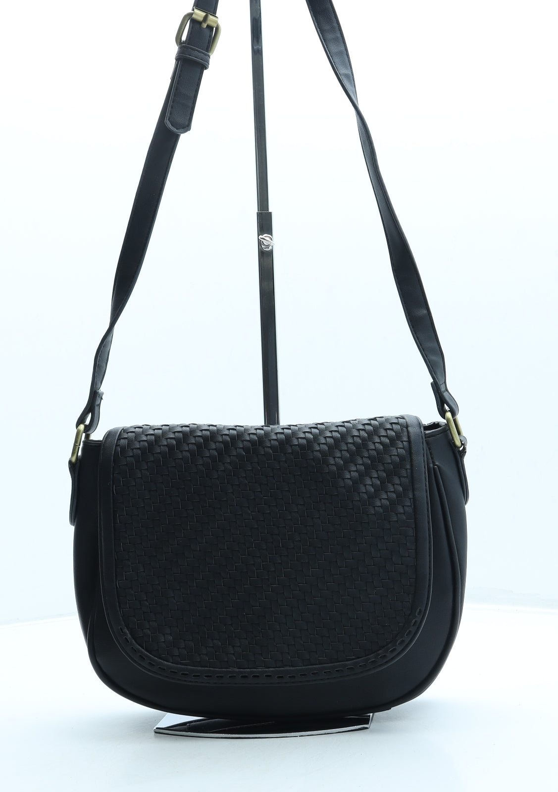 New Look Womens Black Leather Saddle Bag Size Small
