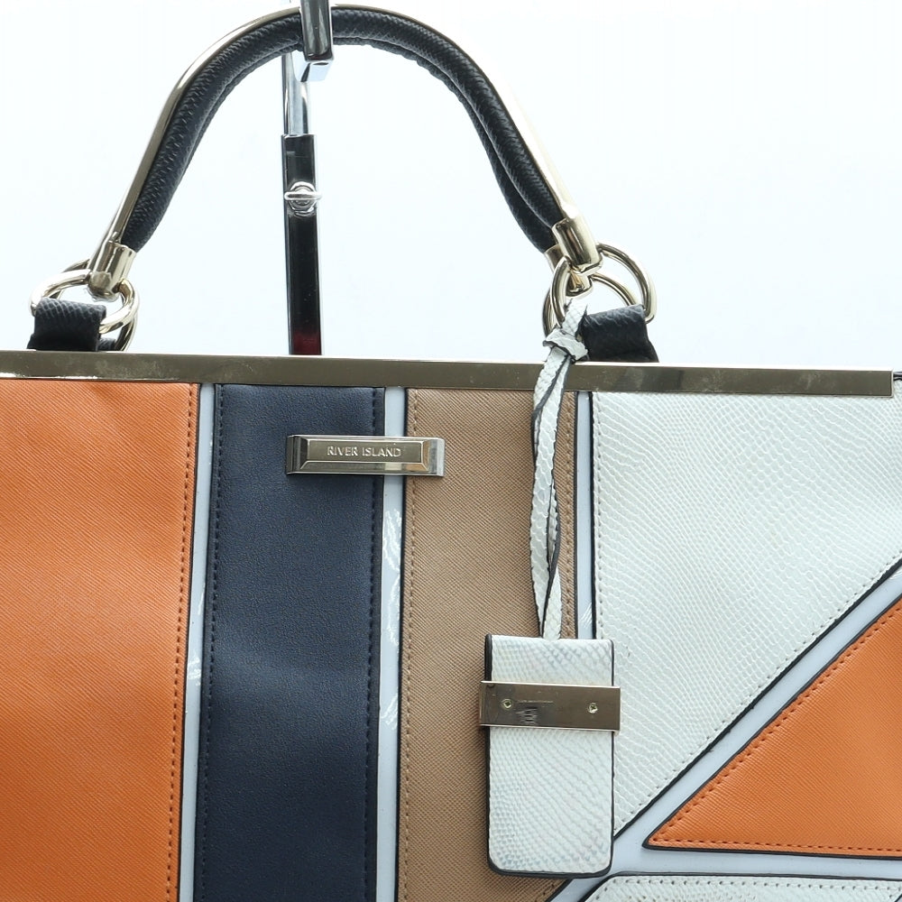 River Island Womens Blue Geometric Leather Top Handle Bag Size Large