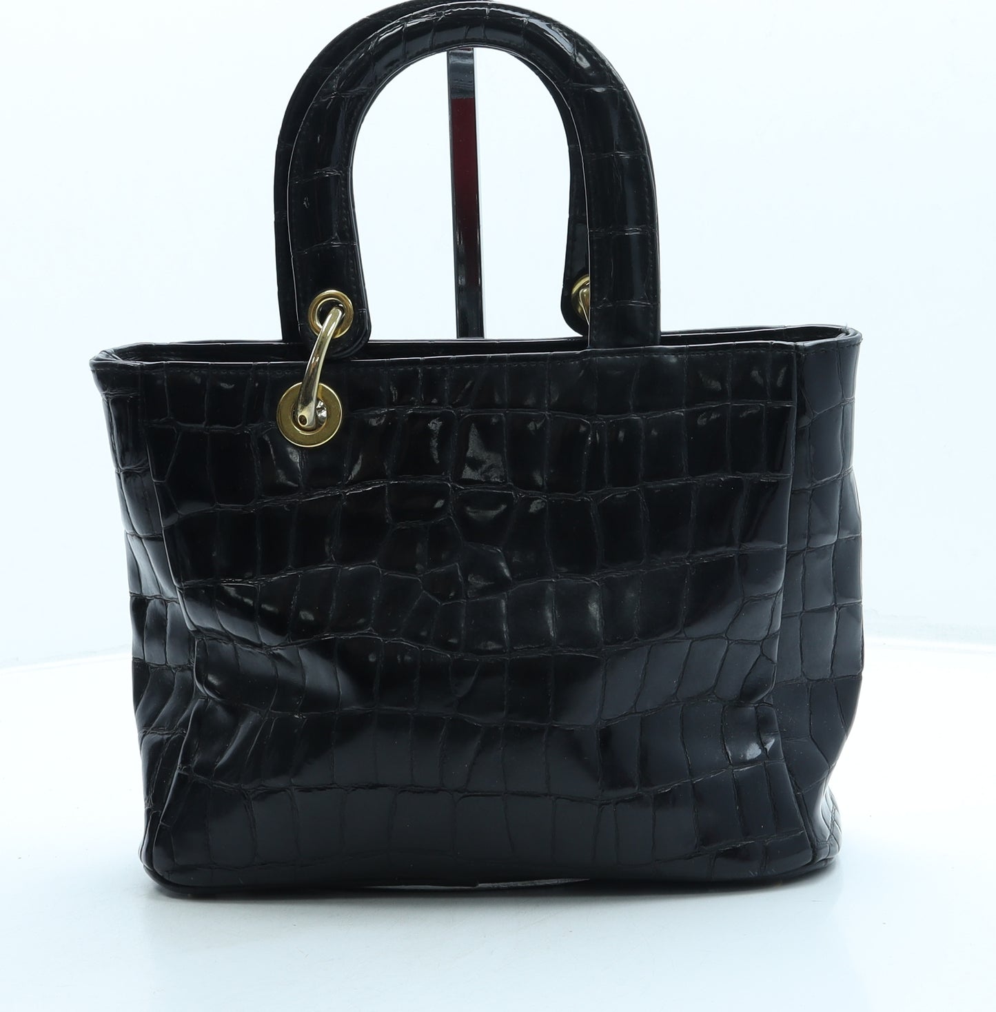 M S Womens Black Animal Print Leather Top Handle Bag Size Small