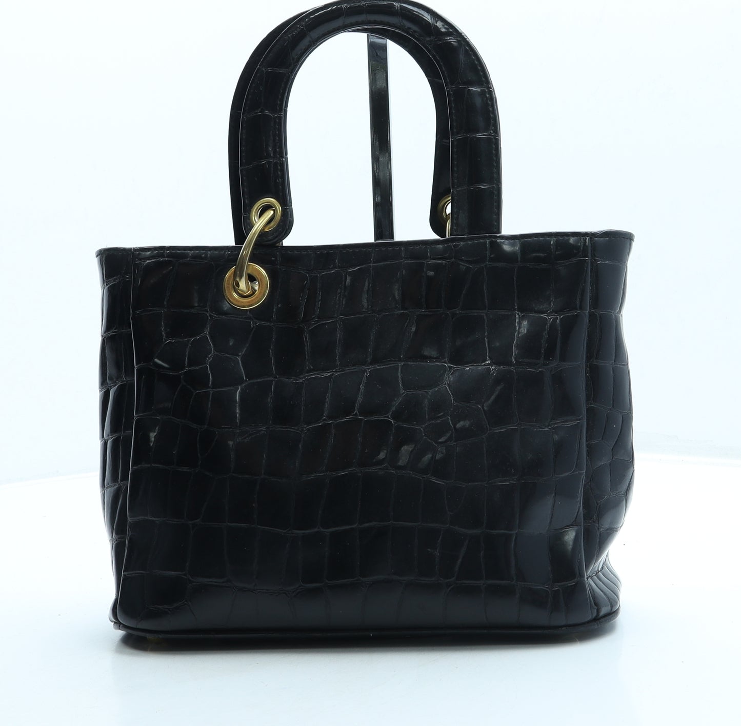 M S Womens Black Animal Print Leather Top Handle Bag Size Small