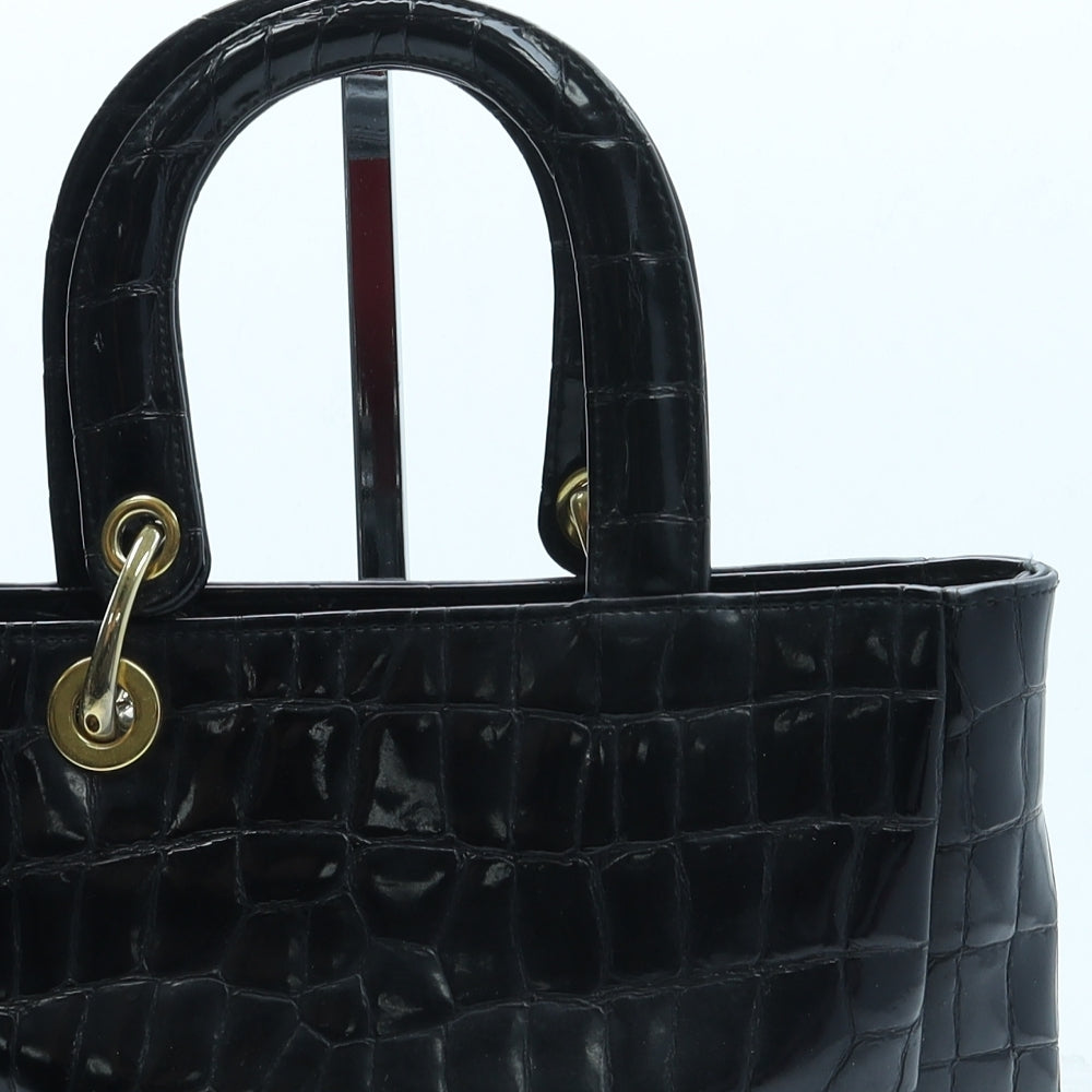 M S Womens Black Animal Print Leather Top Handle Bag Size Small