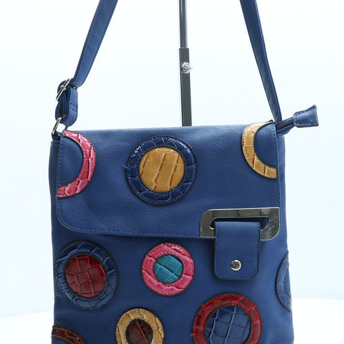 Preworn Womens Blue Geometric Leather Crossbody Size Small