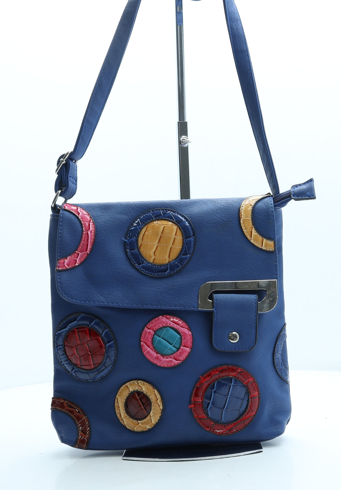 Preworn Womens Blue Geometric Leather Crossbody Size Small