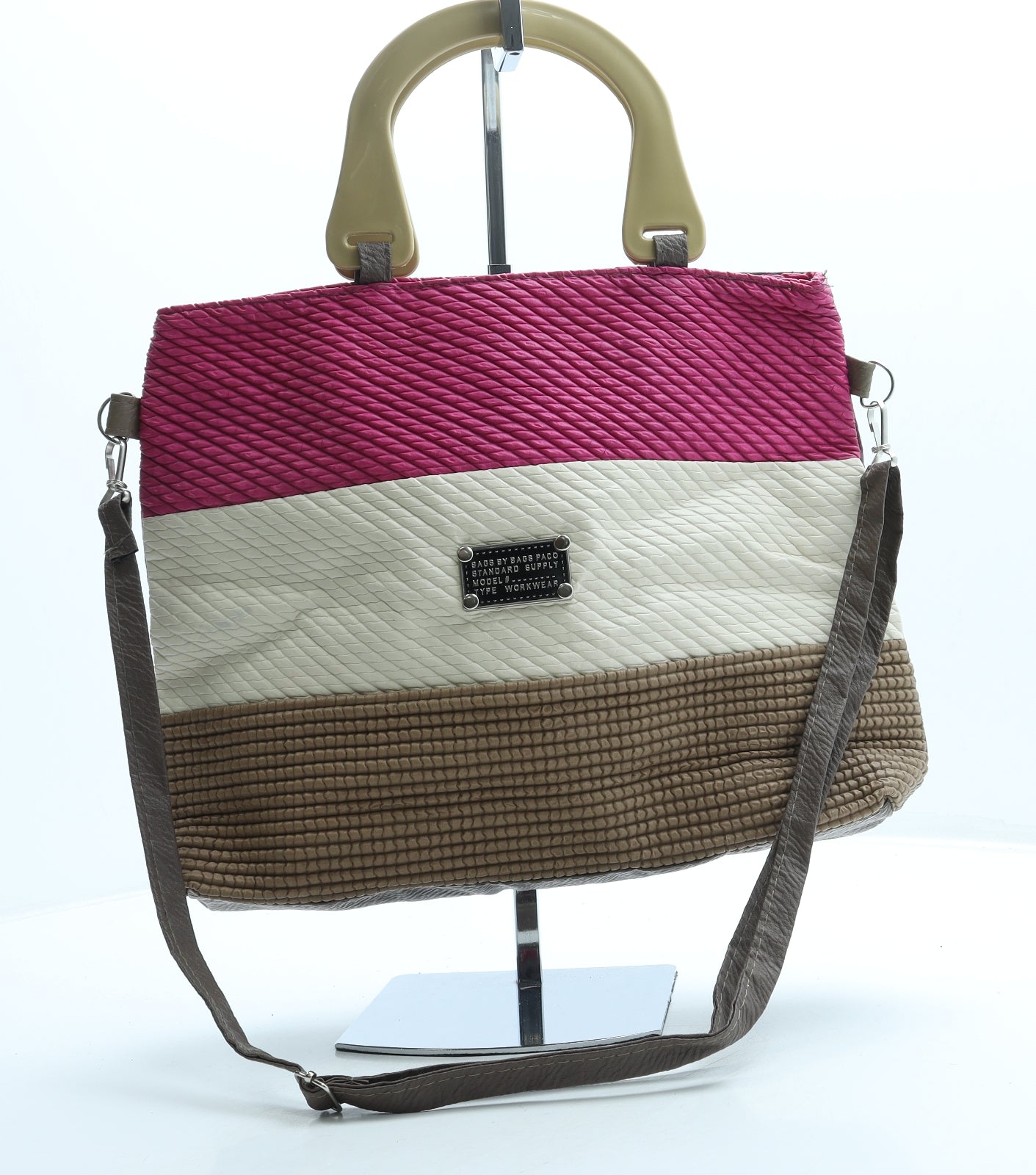 Bags by Bags Womens Beige Striped Leather Crossbody Size Medium