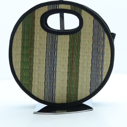 Khmer Product Womens Beige Striped Polyester Top Handle Bag Size Small