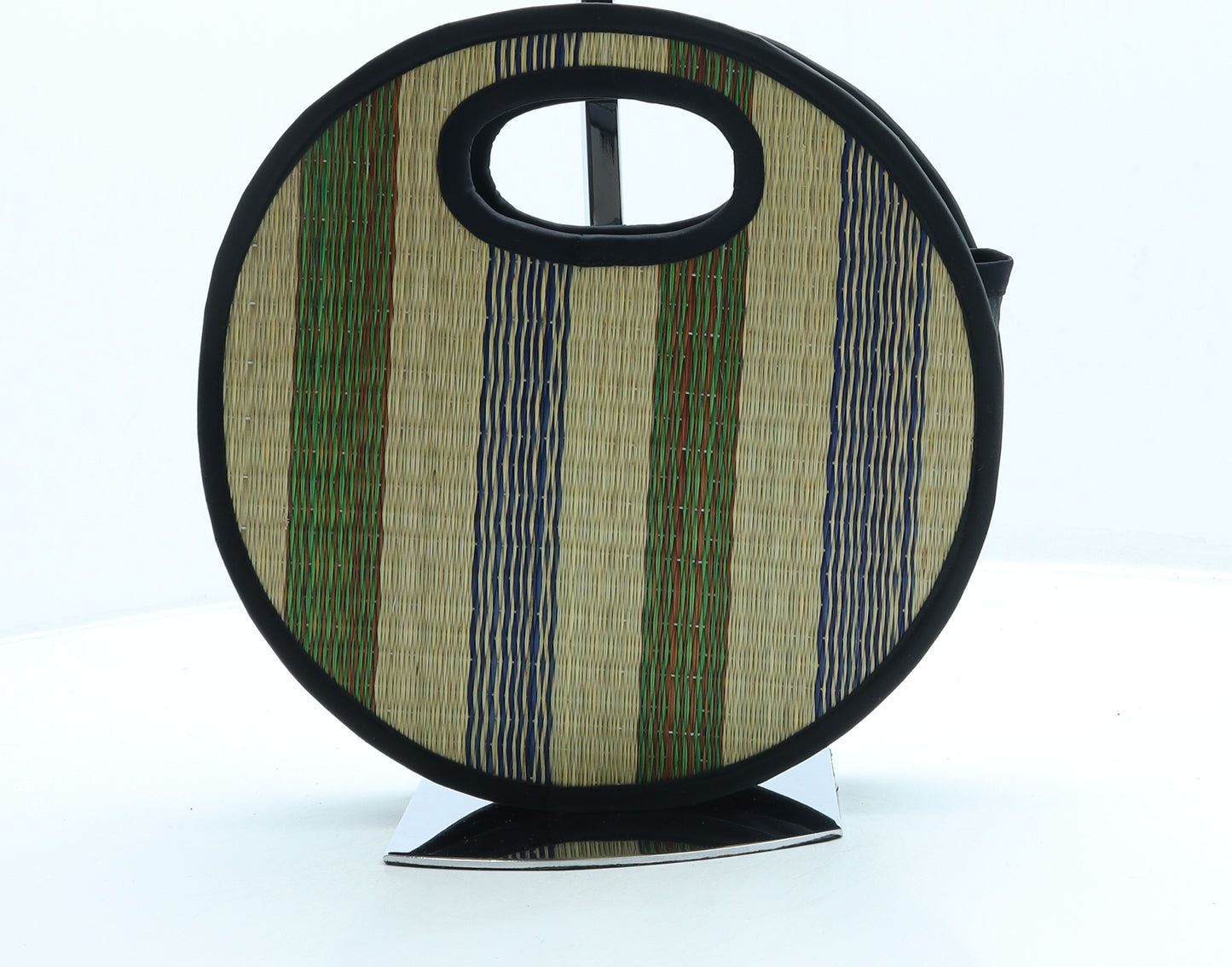Khmer Product Womens Beige Striped Polyester Top Handle Bag Size Small