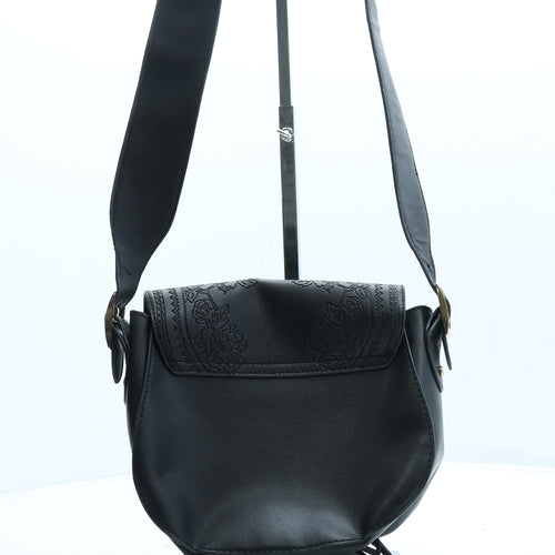Primark Womens Black Floral Leather Saddle Bag Size Small