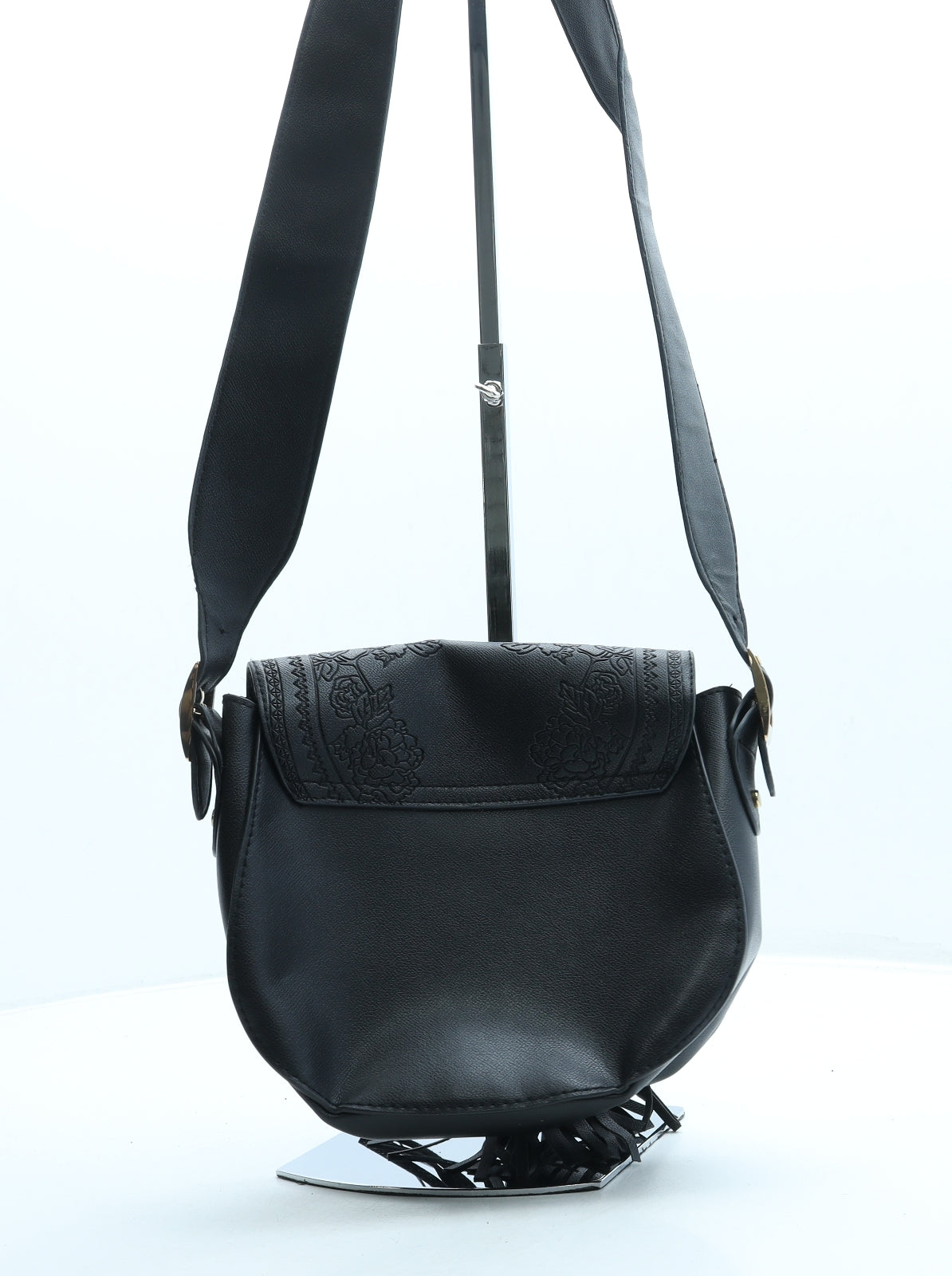 Primark Womens Black Floral Leather Saddle Bag Size Small