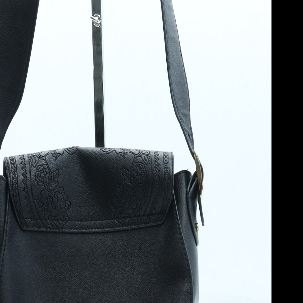 Primark Womens Black Floral Leather Saddle Bag Size Small