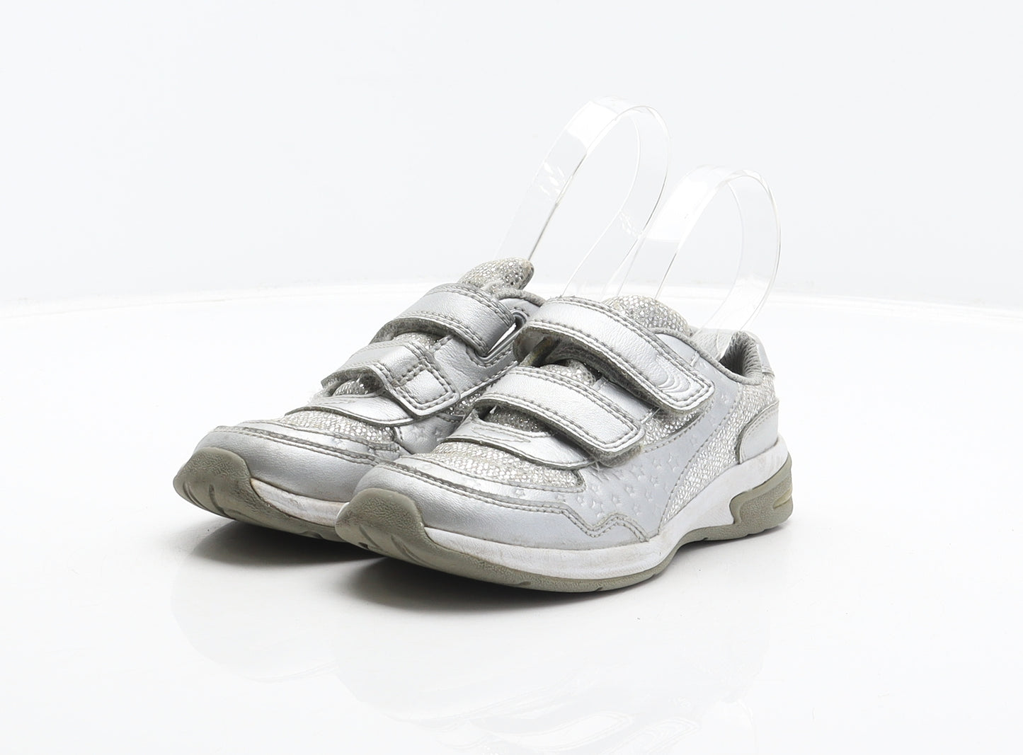 Clarks Girls Silver Geometric Synthetic Trainer UK 9 27 - Stars pattern