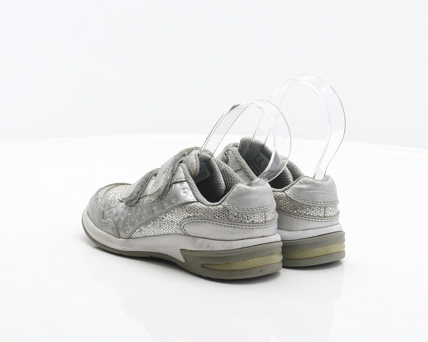 Clarks Girls Silver Geometric Synthetic Trainer UK 9 27 - Stars pattern