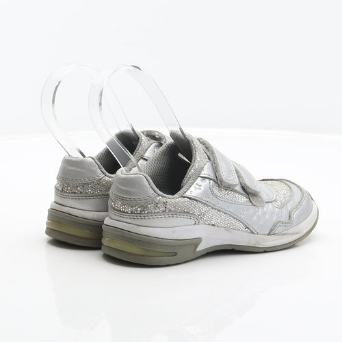 Clarks Girls Silver Geometric Synthetic Trainer UK 9 27 - Stars pattern
