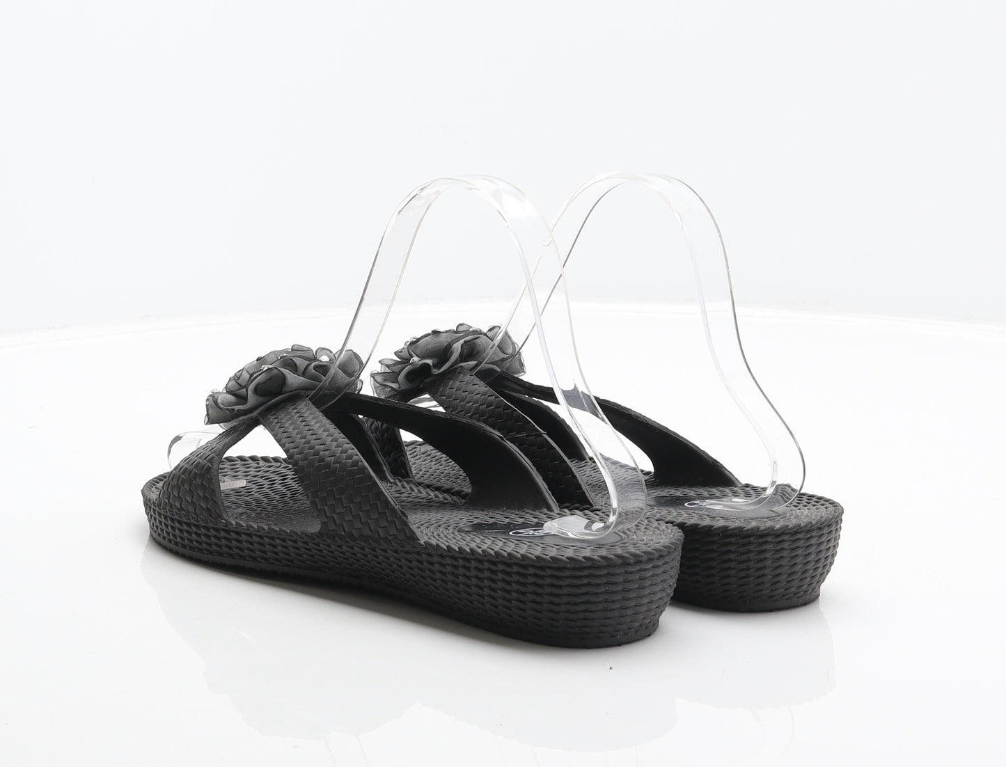 Preworn Womens Black Synthetic Slider Sandal UK 5 38 - Flower detail