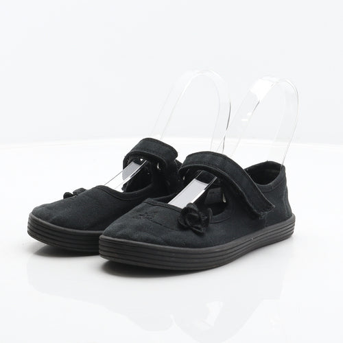 NEXT Girls Black Fabric Mary Jane Flat UK 12.5 31 - Flower detail