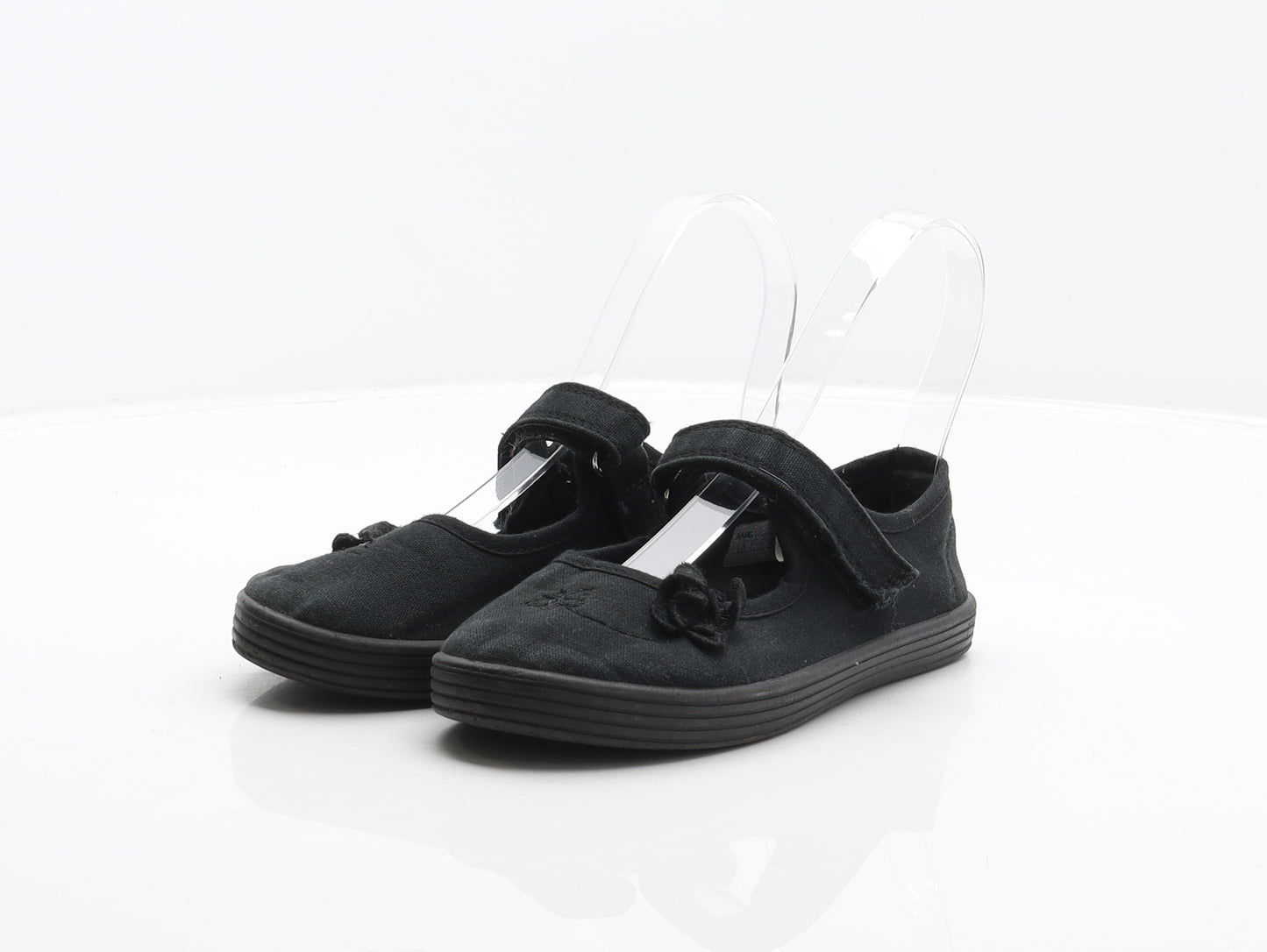 NEXT Girls Black Fabric Mary Jane Flat UK 12.5 31 - Flower detail