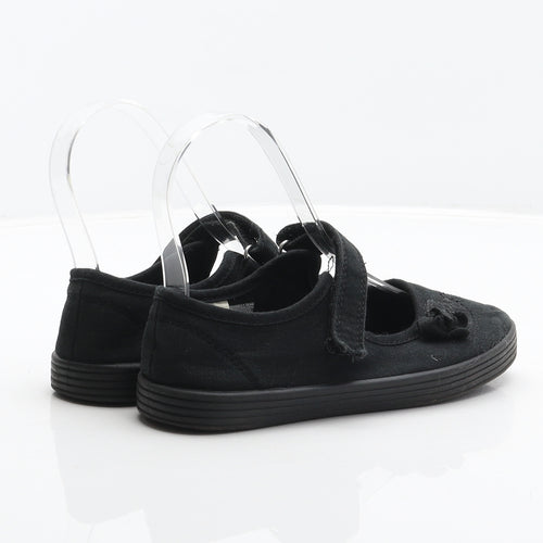 NEXT Girls Black Fabric Mary Jane Flat UK 12.5 31 - Flower detail