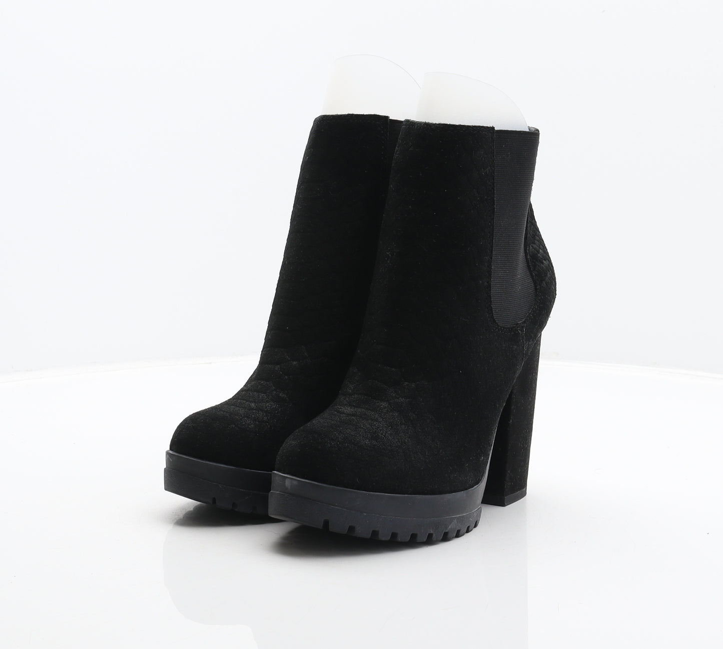 River Island Womens Black Animal Print Suede Chelsea Boot UK 4 37 - Snake print