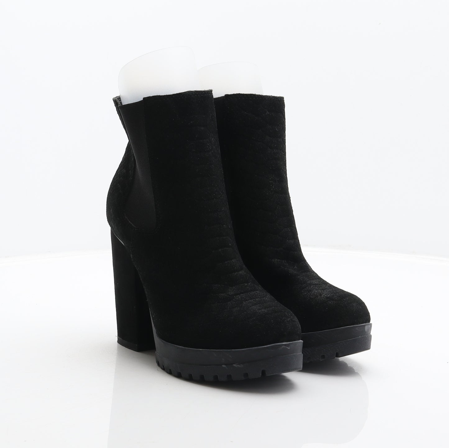 River Island Womens Black Animal Print Suede Chelsea Boot UK 4 37 - Snake print