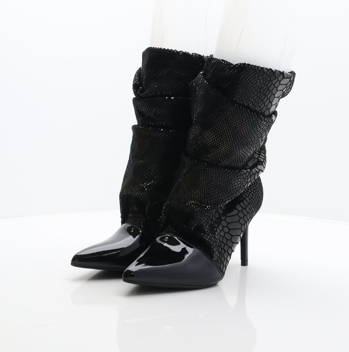 Sergio Todzi Womens Black Animal Print Polyester Bootie Boot UK 6.5 40 - Snake print