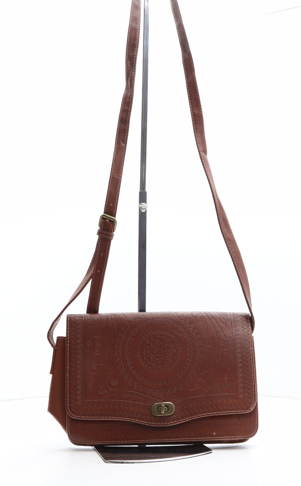 Atmosphere Womens Brown Gold Geometric Polyethylene Crossbody Size Small