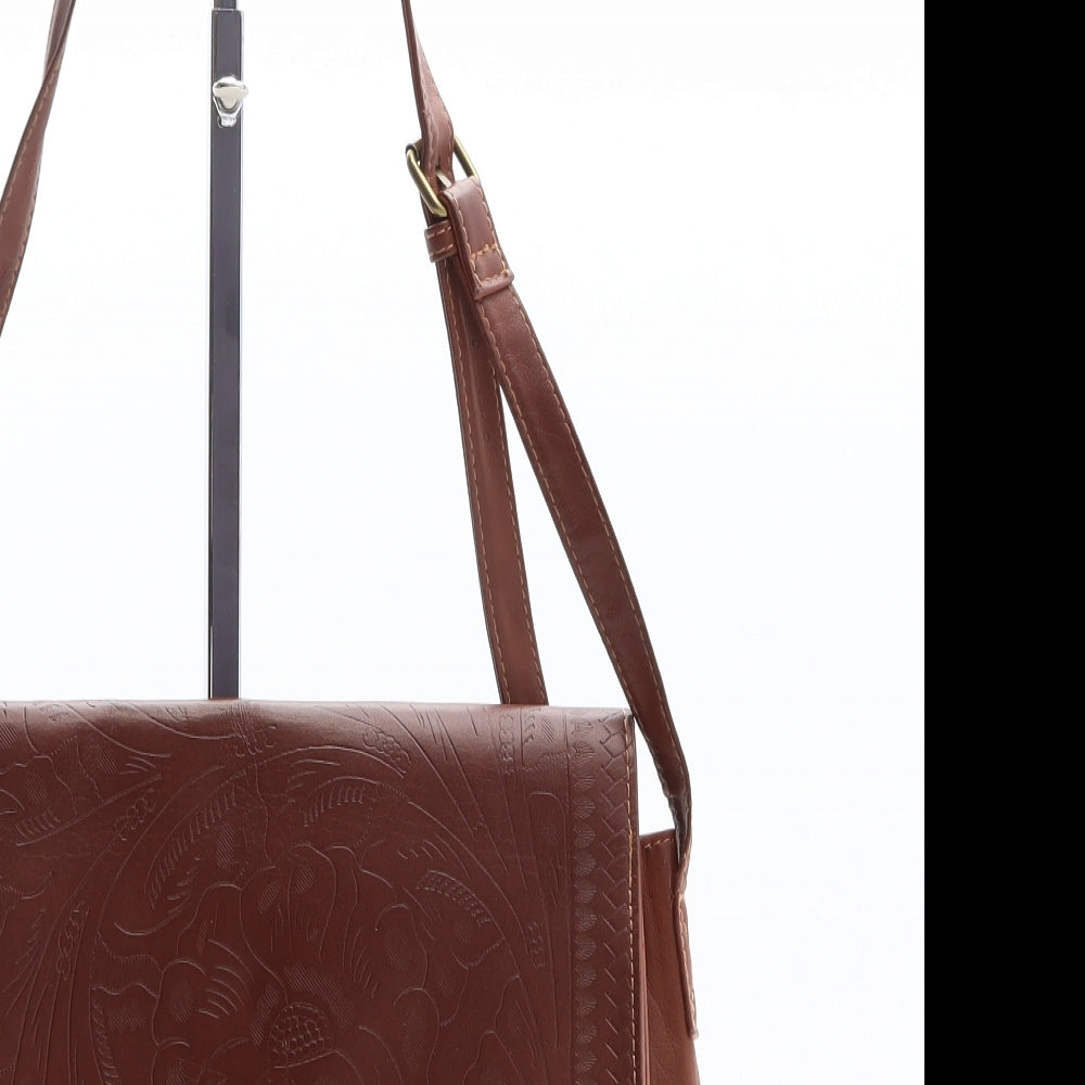 Atmosphere Womens Brown Gold Geometric Polyethylene Crossbody Size Small