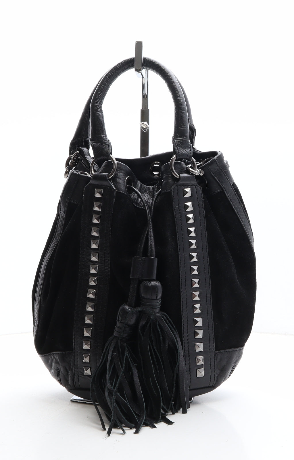Clarks Womens Black Leather Bucket & Drawstring Bag Size Medium