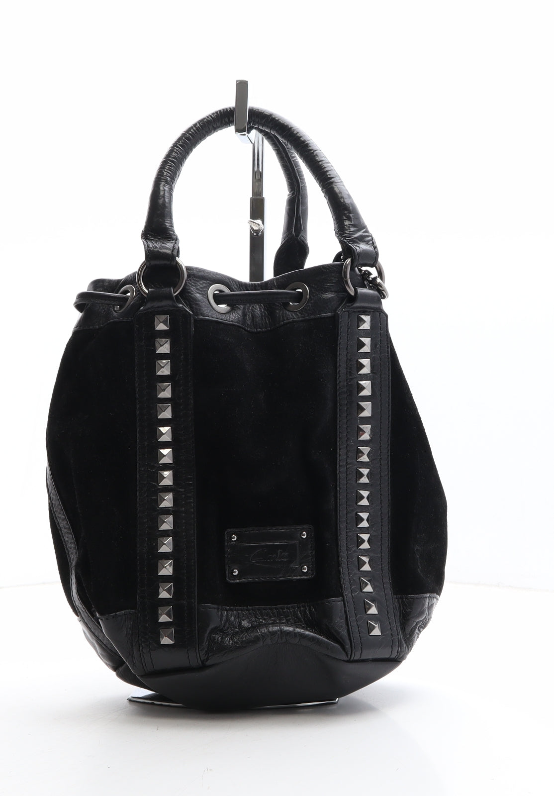 Clarks Womens Black Leather Bucket & Drawstring Bag Size Medium