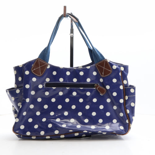 Miss Lulu Womens Blue Polka Dot Polyethylene Top Handle Bag Size Medium