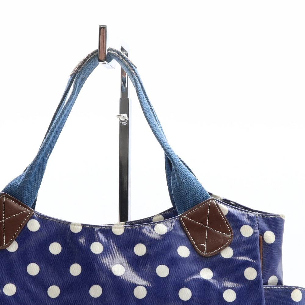 Miss Lulu Womens Blue Polka Dot Polyethylene Top Handle Bag Size Medium