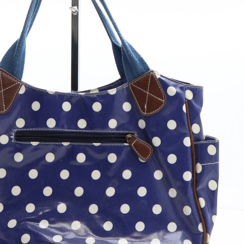 Miss Lulu Womens Blue Polka Dot Polyethylene Top Handle Bag Size Medium