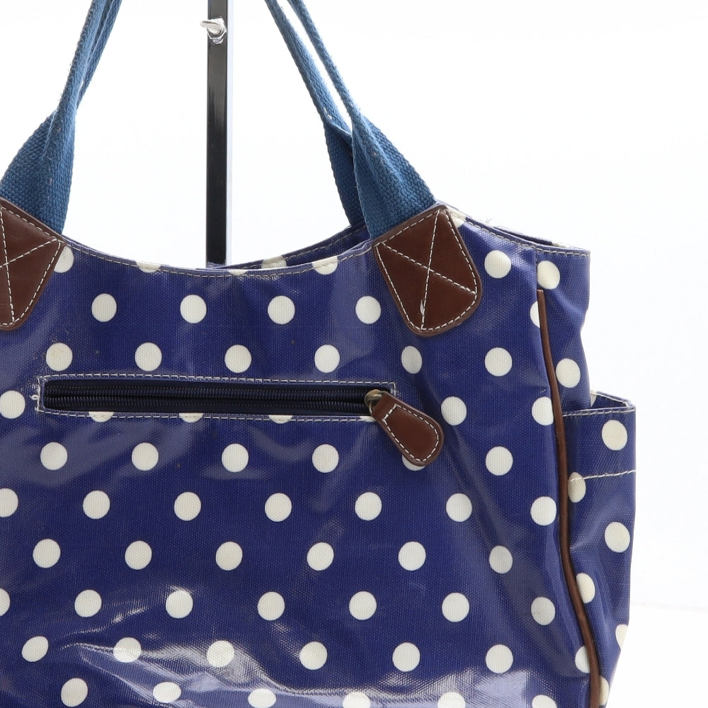 Miss Lulu Womens Blue Polka Dot Polyethylene Top Handle Bag Size Medium