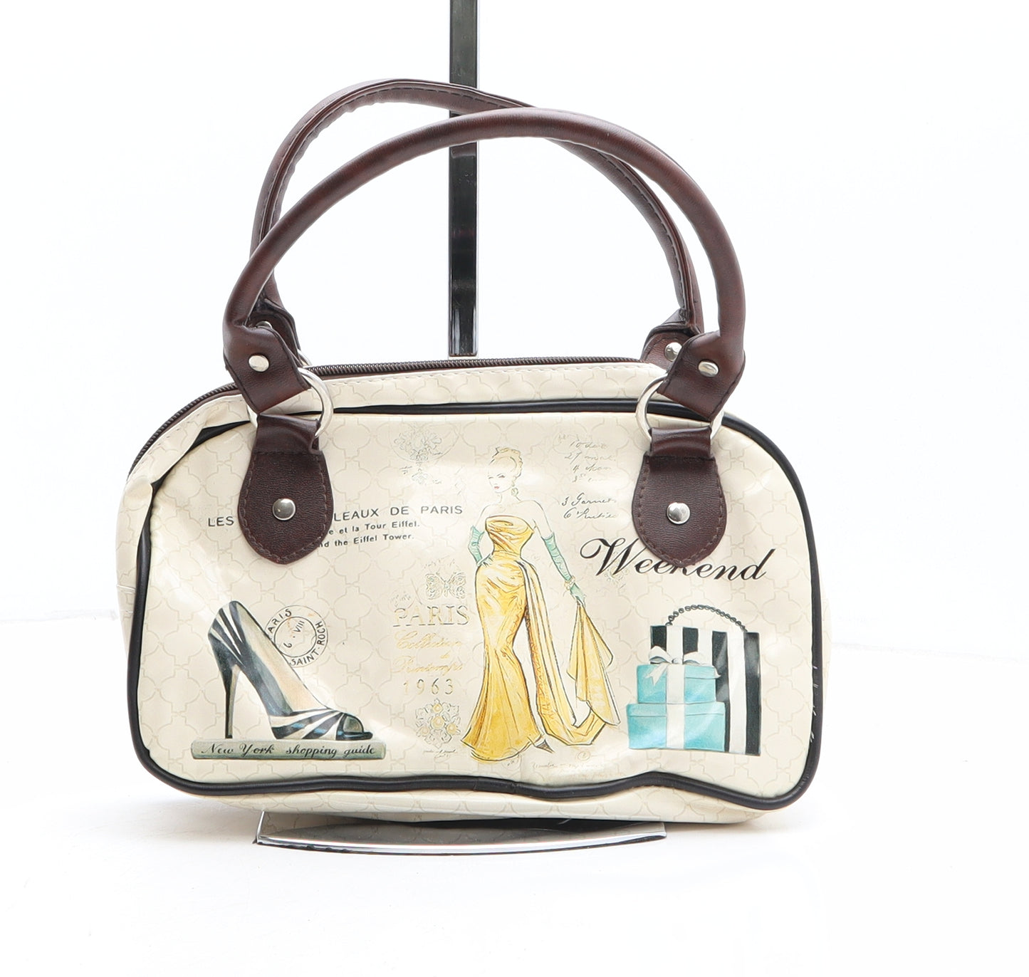 Preworn Womens Ivory Geometric Polyethylene Top Handle Bag Size Mini - Fashion Icons