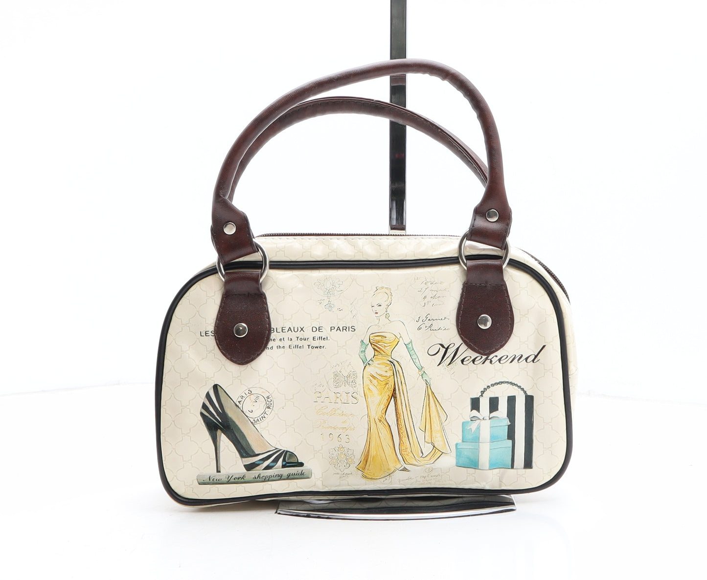 Preworn Womens Ivory Geometric Polyethylene Top Handle Bag Size Mini - Fashion Icons
