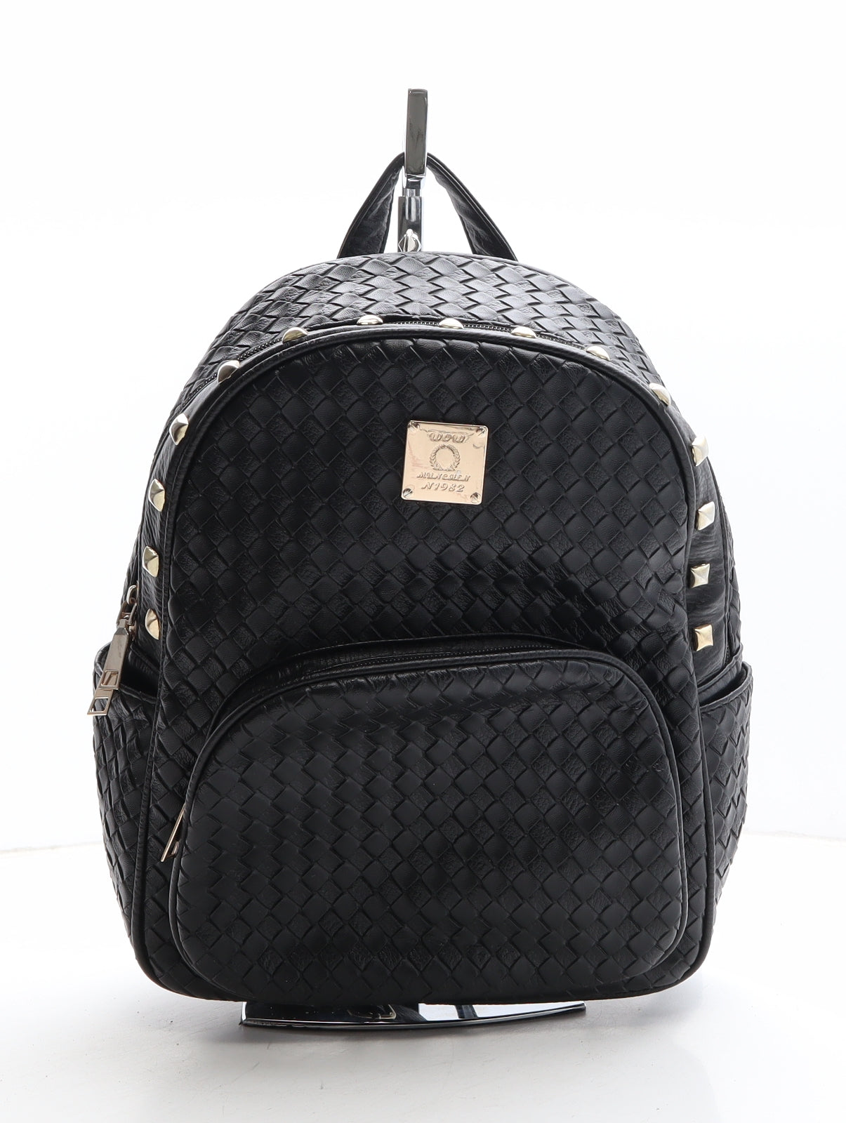 WOW Womens Black Geometric Polyethylene Backpack Size Small