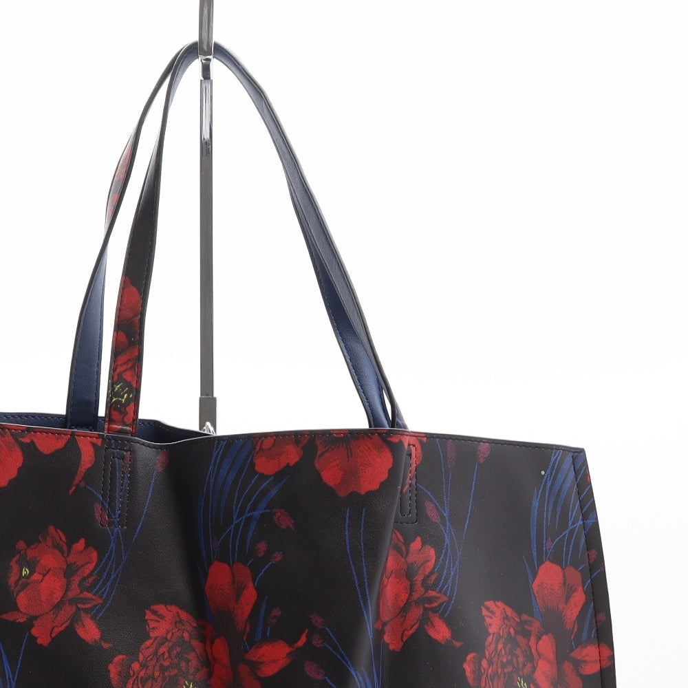 Preworn Womens Black Floral Polyethylene Shoulder Bag Size Extra Large