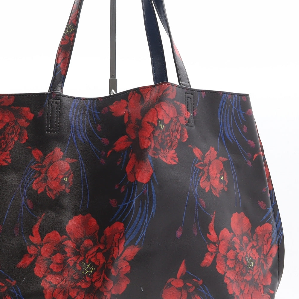 Preworn Womens Black Floral Polyethylene Shoulder Bag Size Extra Large