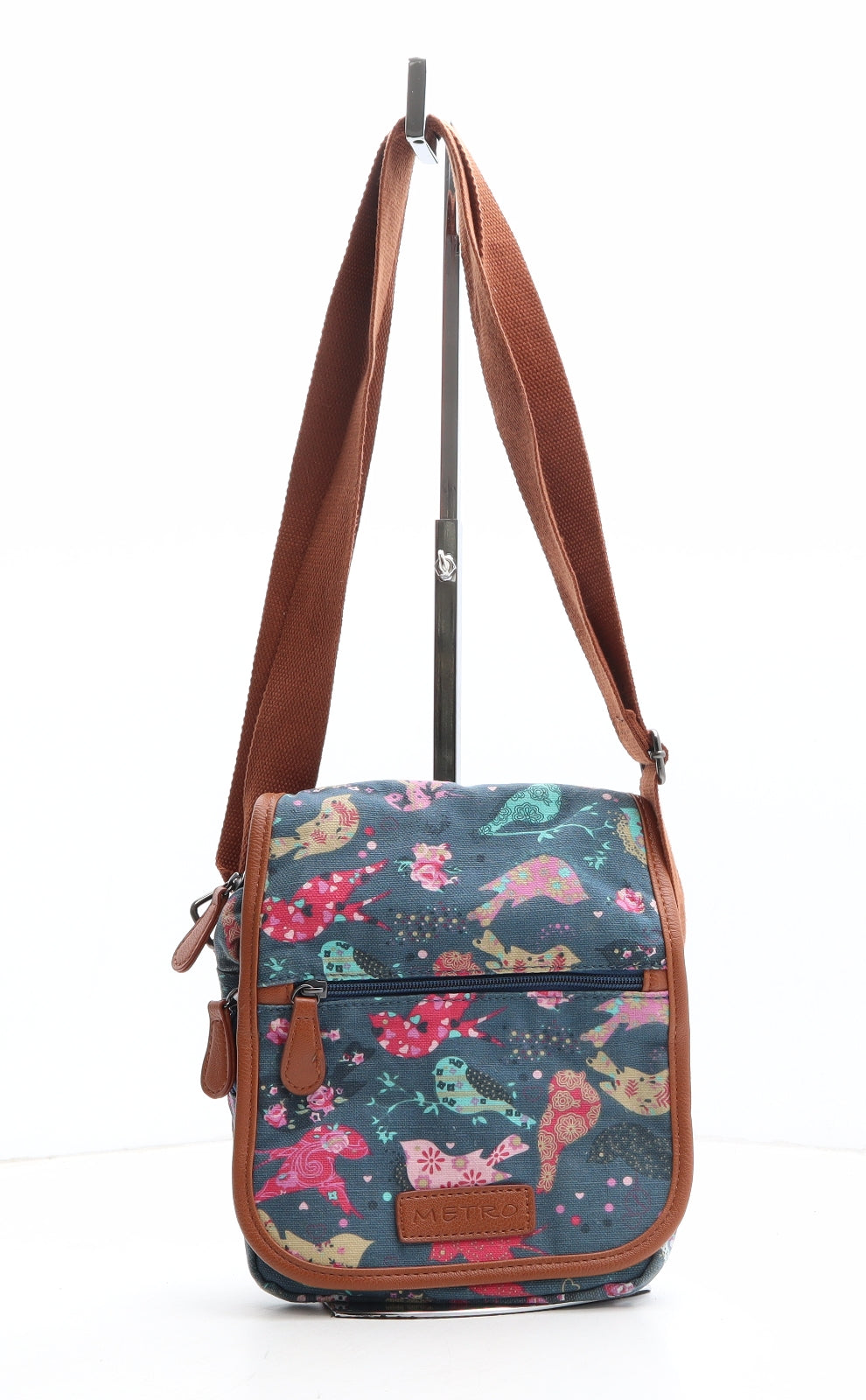 Metro Womens Blue Geometric Cotton Crossbody Size Small