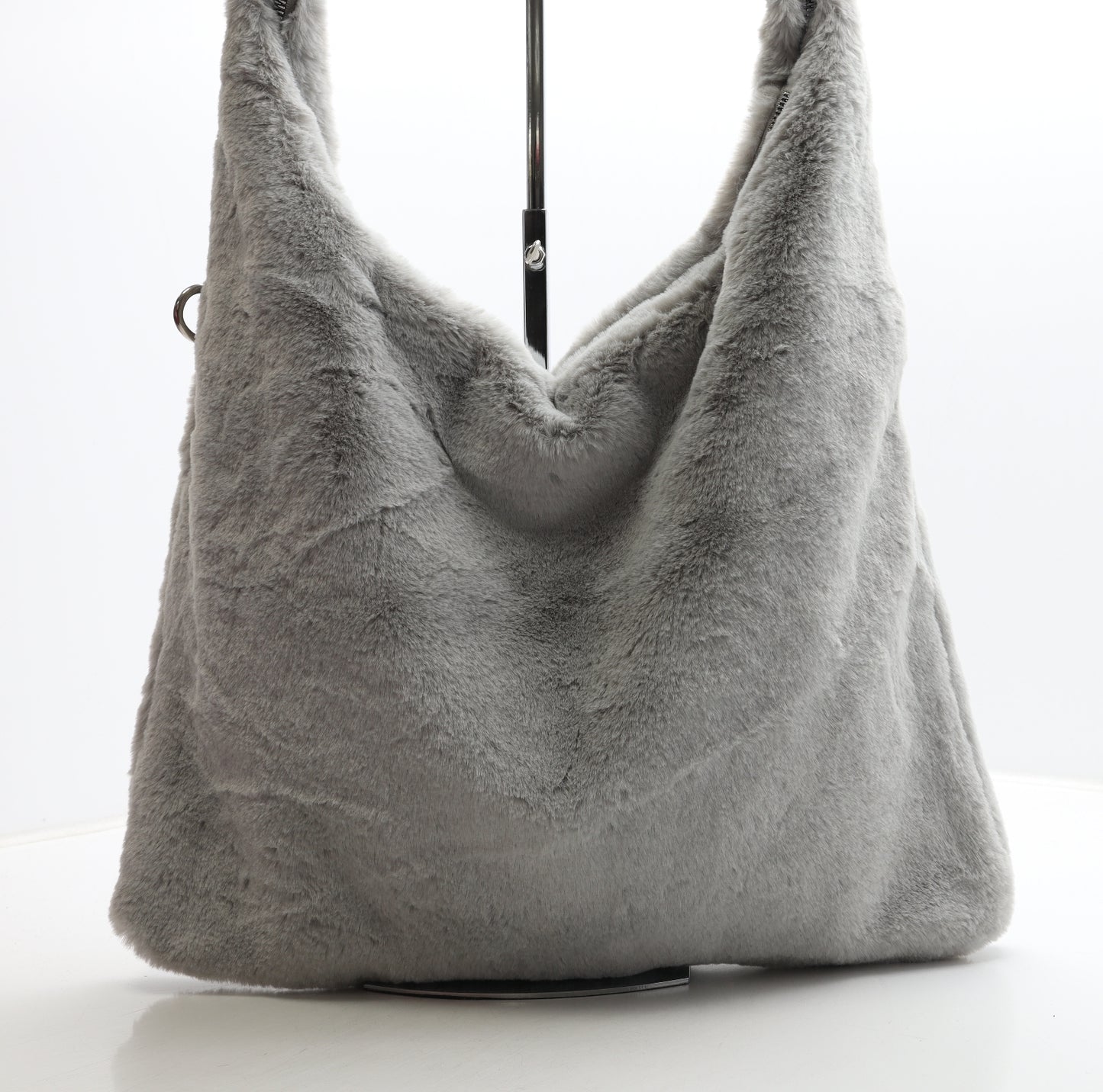 Preworn Womens Grey Polyester Shoulder Bag Size Large - Fluffy Detail