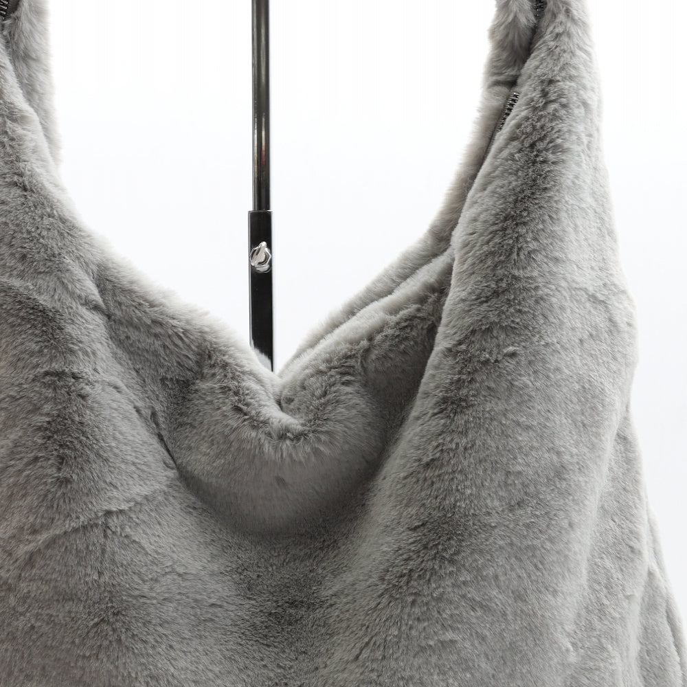 Preworn Womens Grey Polyester Shoulder Bag Size Large - Fluffy Detail