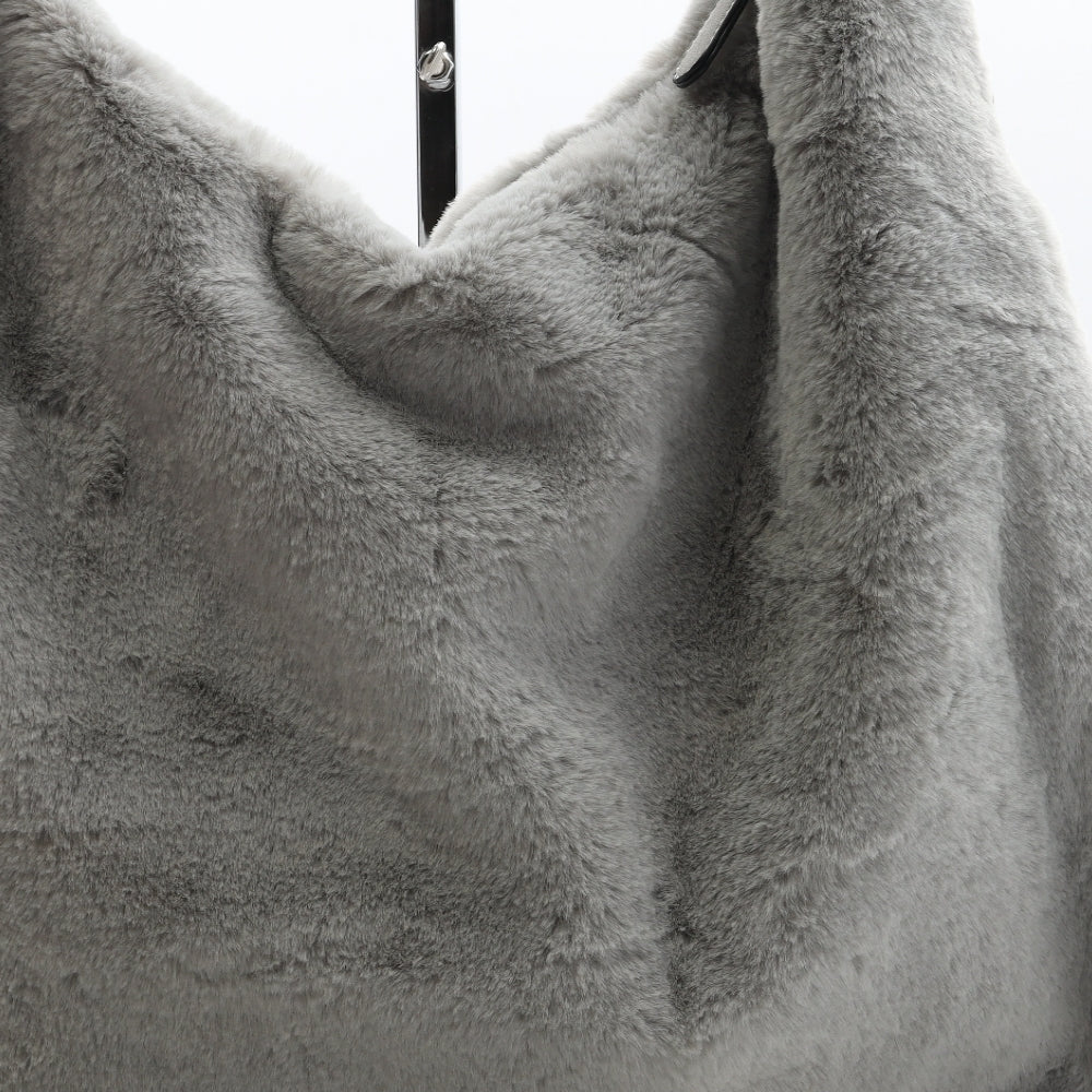 Preworn Womens Grey Polyester Shoulder Bag Size Large - Fluffy Detail