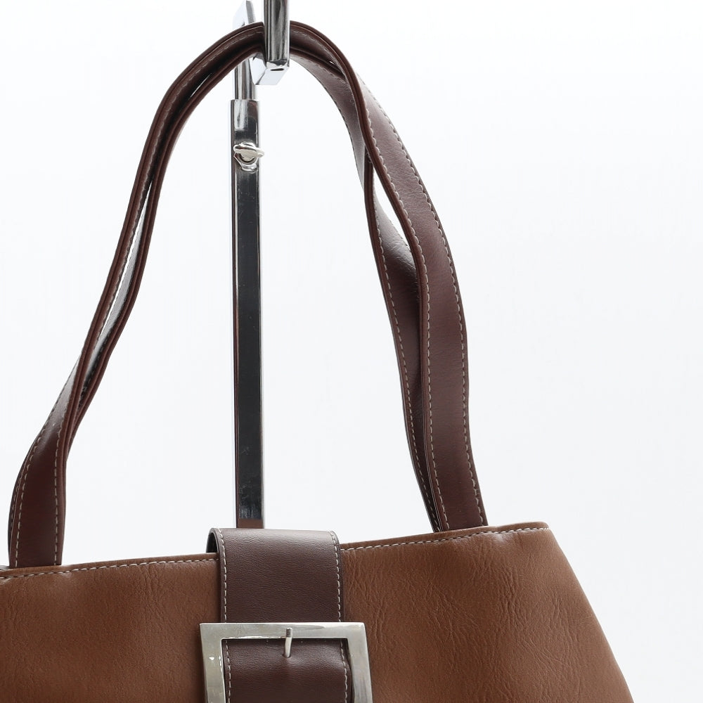 Preworn Womens Brown Polyurethane Shoulder Bag Size Small