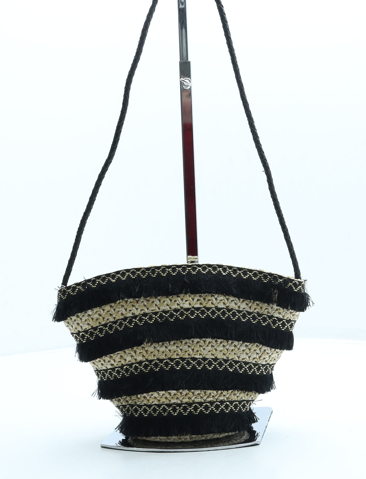New Look Womens Begonia Pink Striped Wicker Crossbody Size Mini
