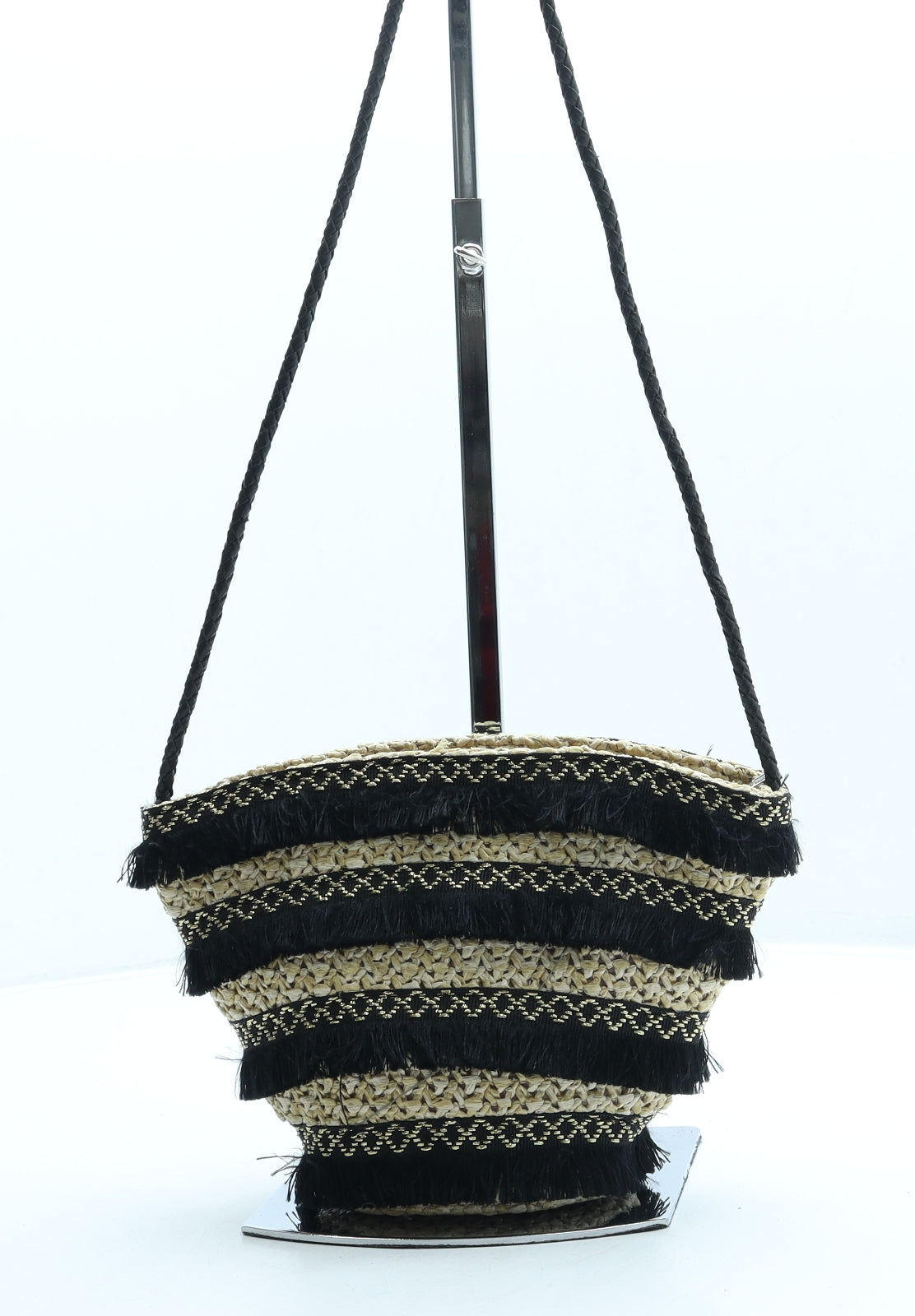 New Look Womens Begonia Pink Striped Wicker Crossbody Size Mini