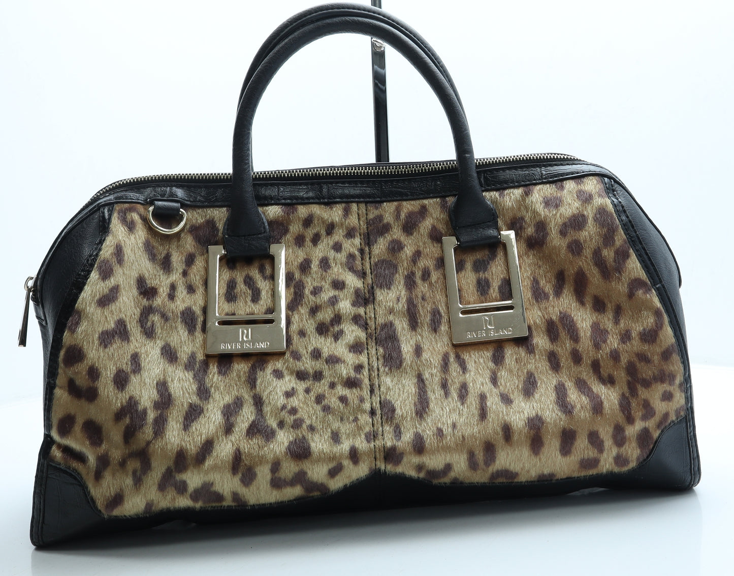 River Island Womens Brown Animal Print Polyester Duffle Size Large