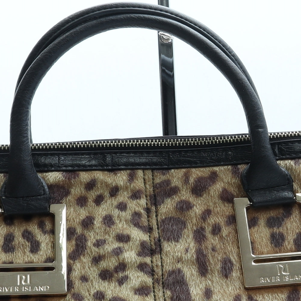 River Island Womens Brown Animal Print Polyester Duffle Size Large