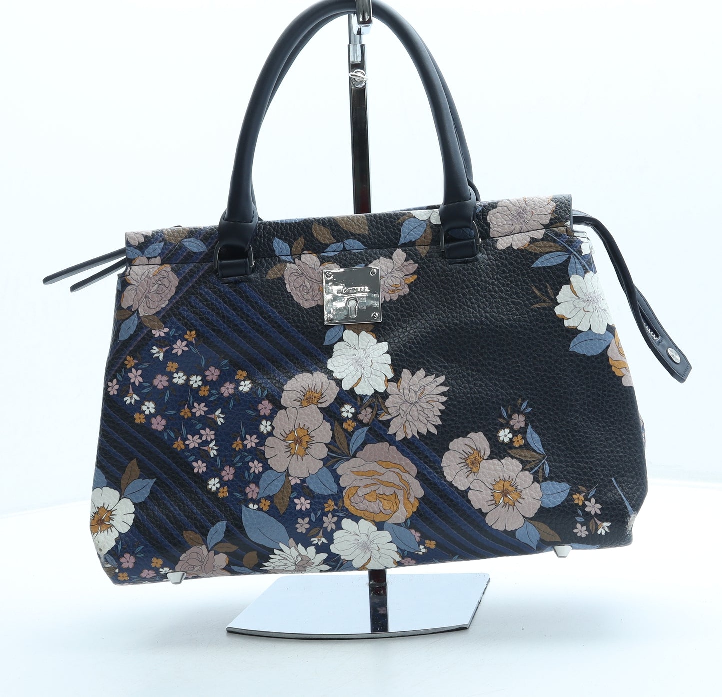 Fiorelli Womens Blue Floral Leather Top Handle Bag Size Medium