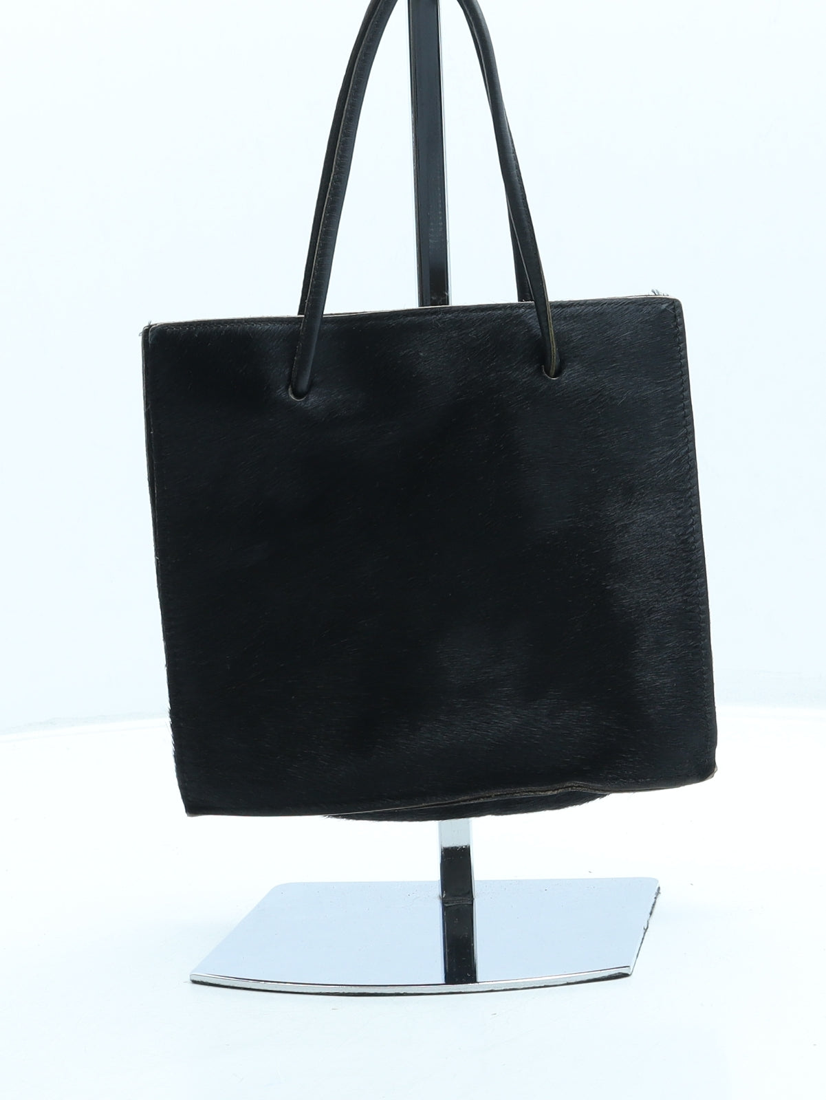 Preworn Womens Black Faux Fur Top Handle Bag Size Small